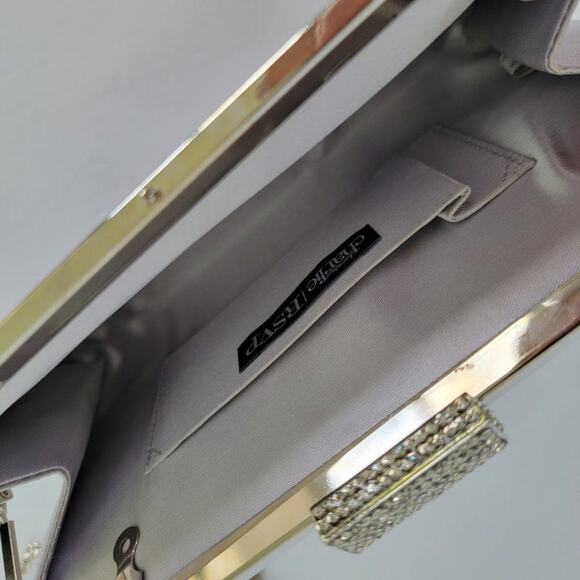 Charming Charlie Silver Ruched Satin Clutch Formal Jeweled Evening Bag - Picture 6 of 12